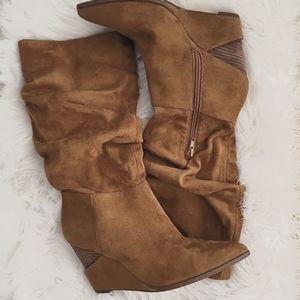 Jessica Simpson Wedge Boots | Faux Suede | Cognac Color